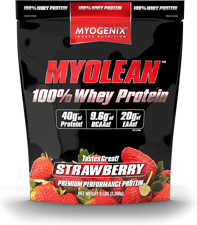 Myogenix Myolean ??100% Whey Protein Powder ??40g Protein per Serving ??Low Carb ??Ideal for Smoothies, Meal Replacement Shakes, Pre Workout & Post Workout Shakes ??Strawberry (5lbs)