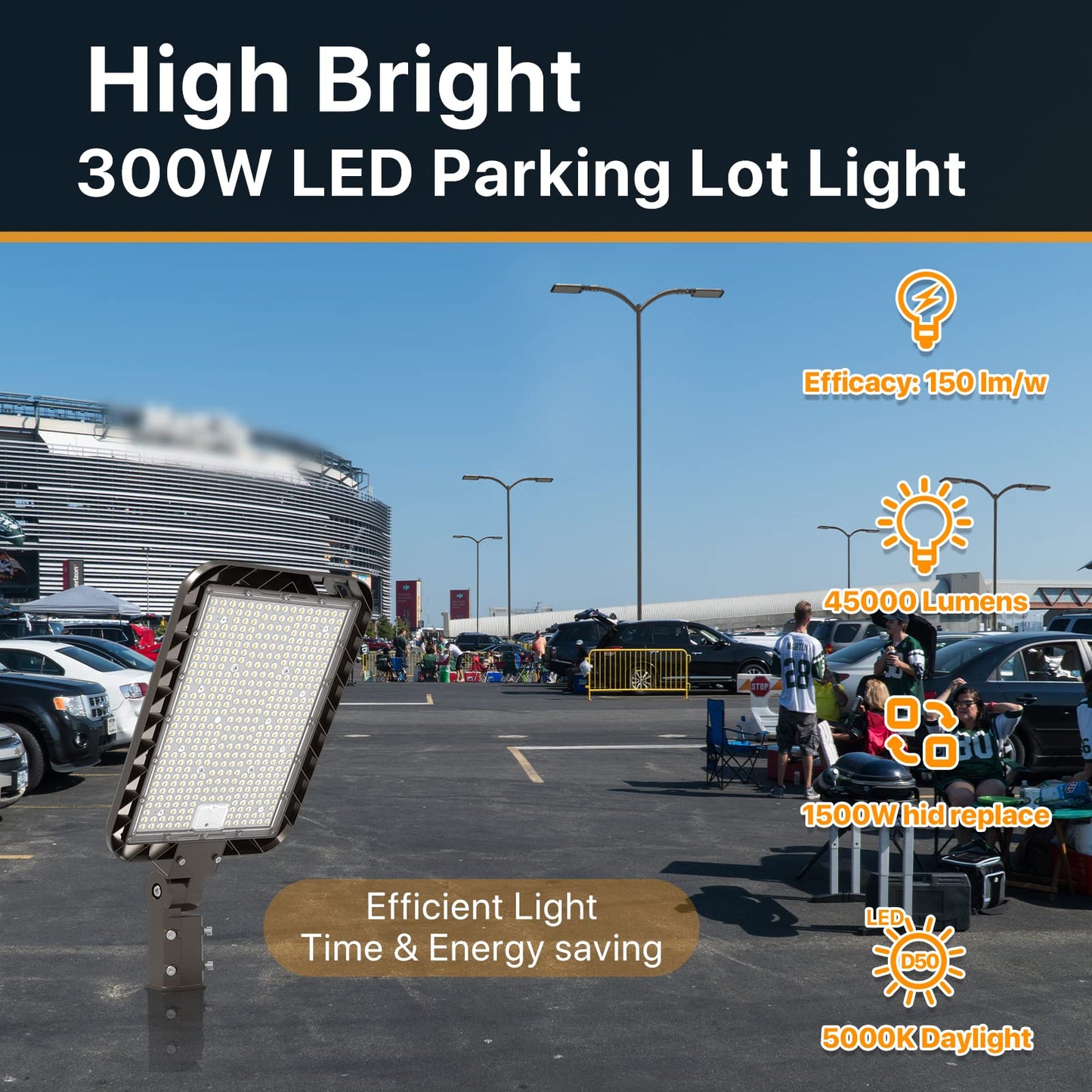DEMILARE 300W LED Parking Lot Lights 2Pack 45000lm Quick Installation Shoebox Light Slip Fitter Mount Dusk to Dawn Photocell Outdoor Commercial Street Area Lighting for Road, Playing Field, 120-277V
