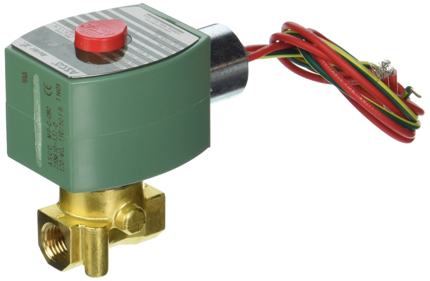 ASCO 8262H212-120/60,110/50 Brass Body Direct Acting General Service Solenoid Valve, 1/4" Pipe Size, 2-Way Normally Closed, Nitrile Butylene Sealing, 9/32" Orifice, 0.88 Cv Flow, 120V/60 Hz, 110V/50 H