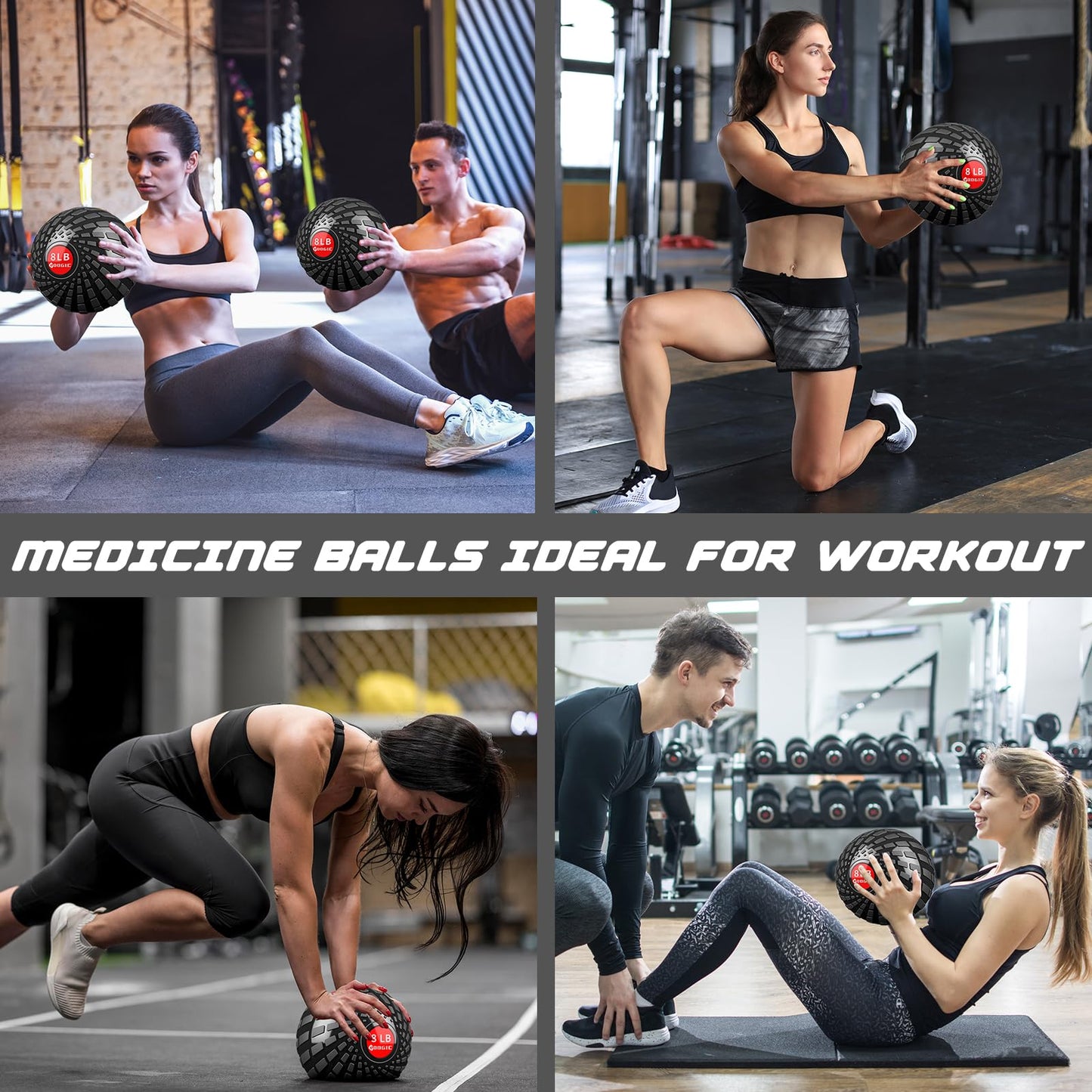 GOOGIC Slam Ball 8 lbs Medicine Ball Weighted Balls for Exercise and Workout, Strength, Cardio, Cross-Training and Core Workouts (8LB - Black)