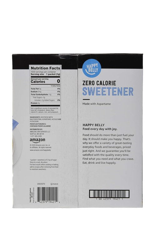 Happy Belly Zero Calorie Blue Aspartame Sweetener Packets - 1000 Count | Sugar-Free Sweetness