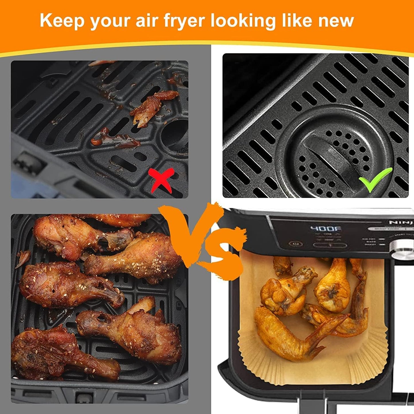 Ninja Air Fryer Liners - 100 Pcs Non-Stick Parchment Paper for DZ201, DZ401, DZ550 & More