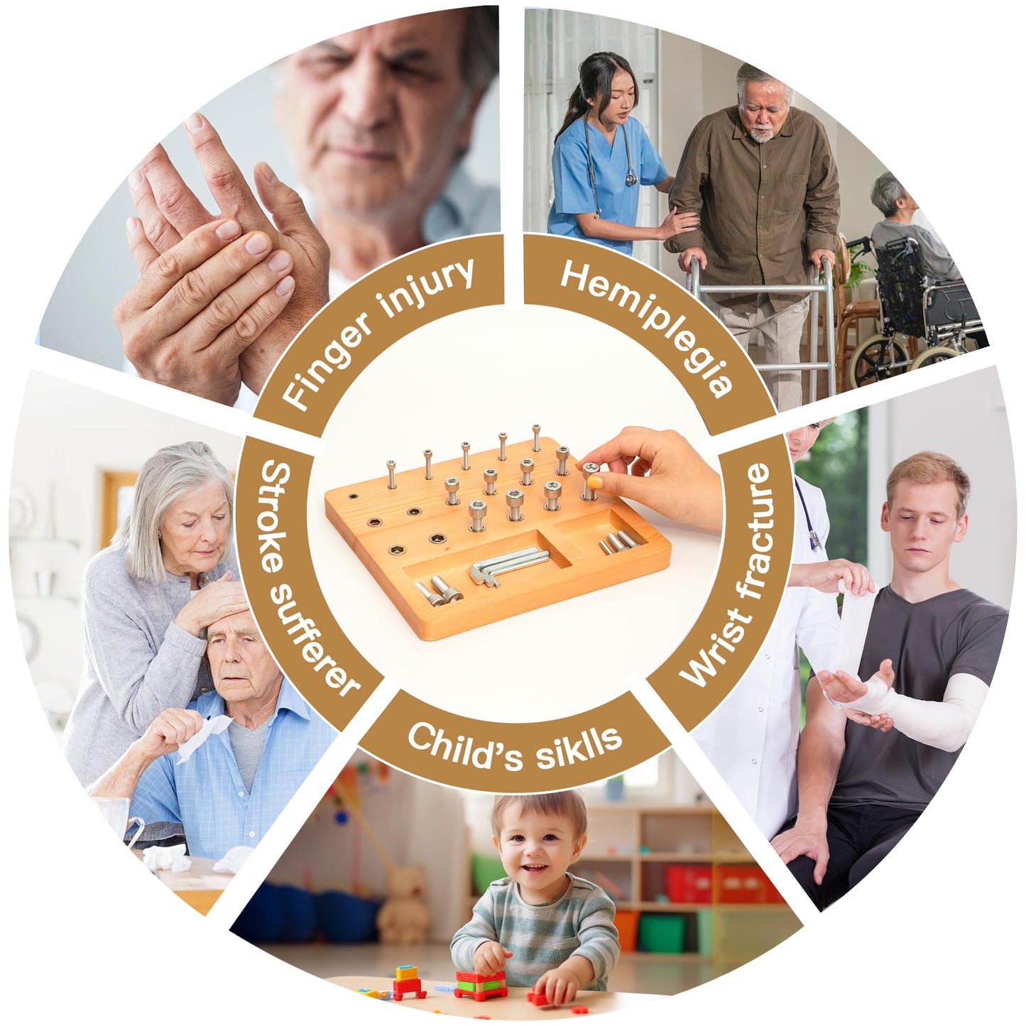 DICYWUDI Wooden Pegboard for Finger Dexterity, Finger Strength Trainer for Hand Grip Strengthener Targeted Strength, Relief & Recovery– for Men, Women, and Seniors