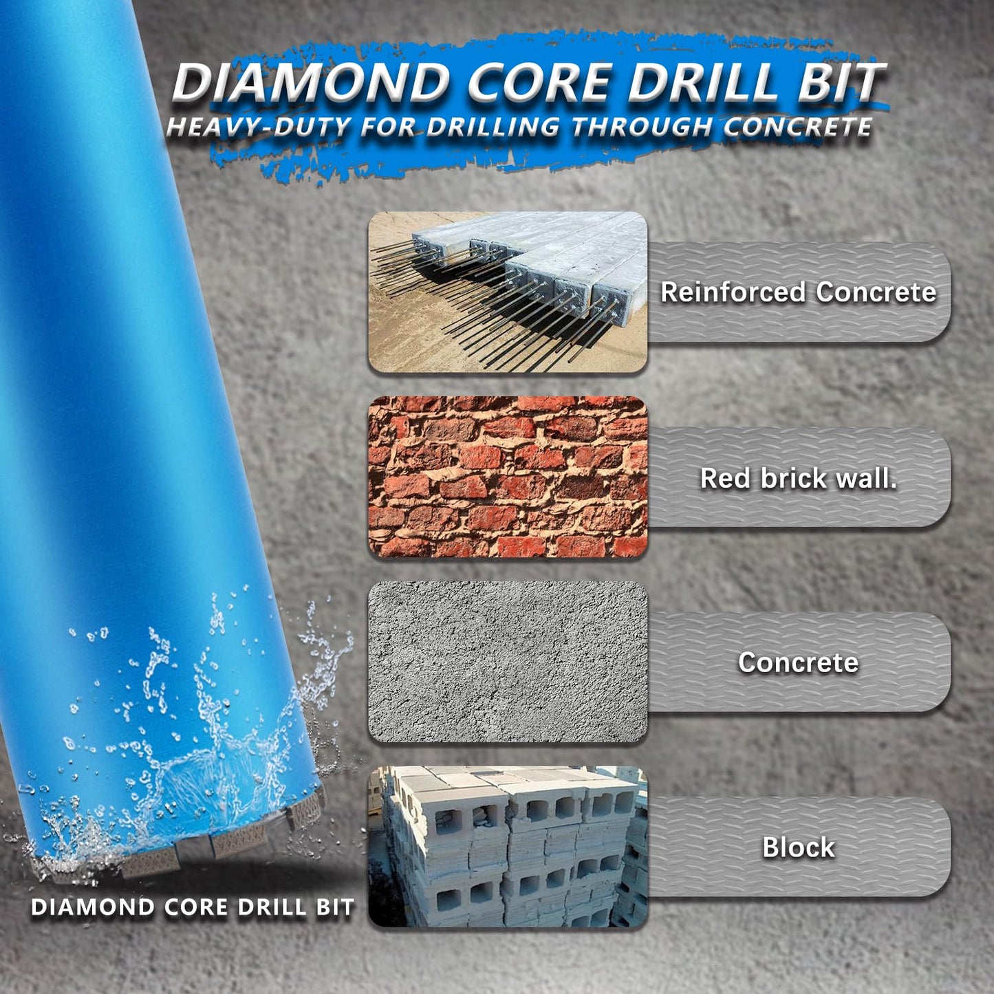 HBKEEN 8" Wet Diamond Core Drill Bits for Concrete with Rebar, Brick, Block, Masonry, 15" Drilling Depth, 1-1/4-7" Thread, Laser-Welded Segments for Construction & DIY Home Renovation