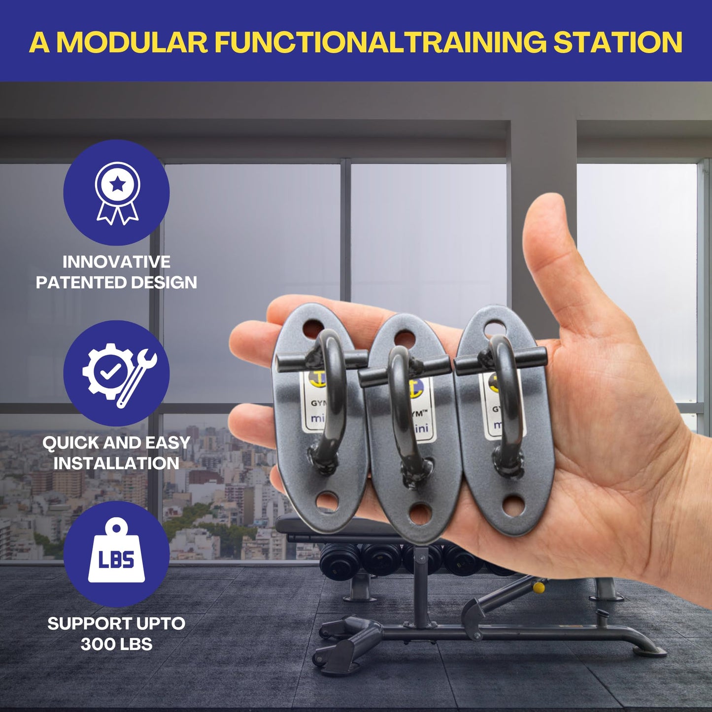 Anchor Gym Mini H1 (Set of 3) - Resistance Band Wall Anchors for Home Workouts | Wall Mount Anchor for Resistance Bands, Stretch Straps & Suspension Trainers