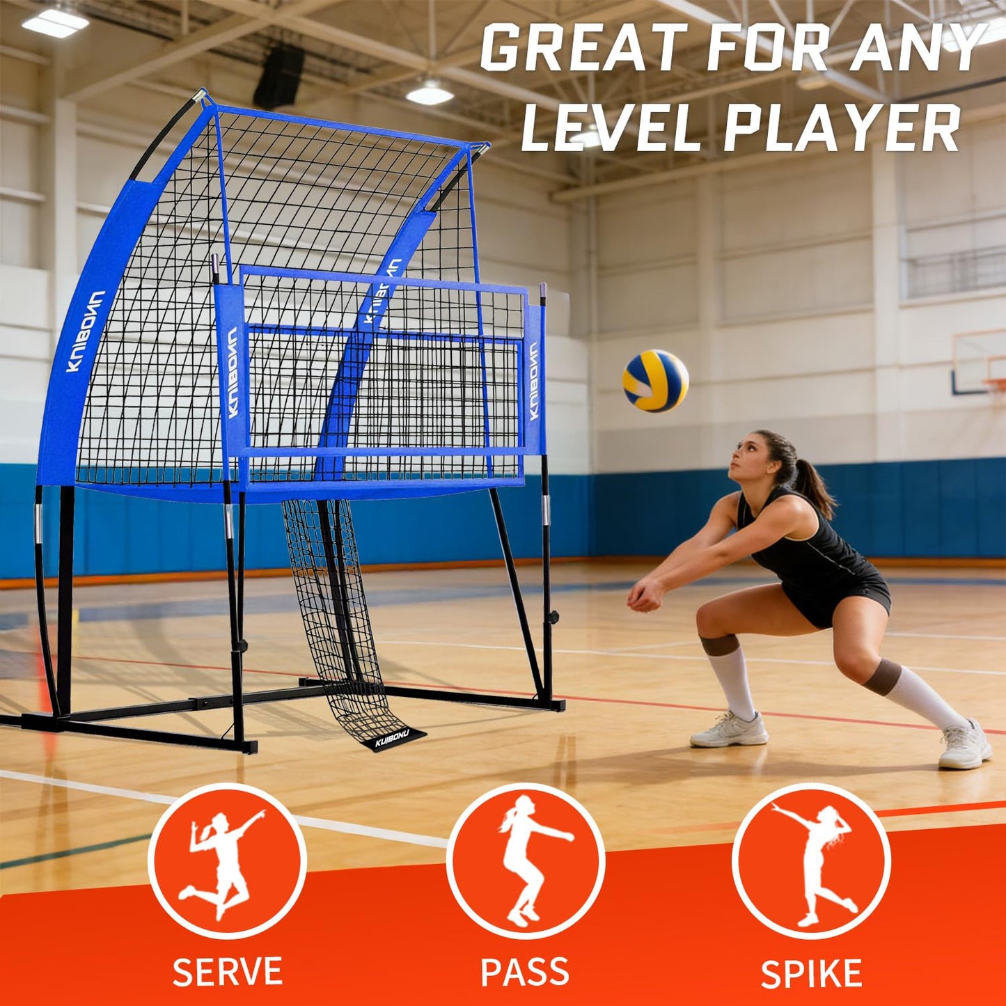 KuiBonu Volleyball Training Net System, Volleyball Training Equipment with Freely Height-Adjustable for Backyard, Volleyball Practice Net for Serving Setting Spiking, Includes Ball Kit and Carry Bag