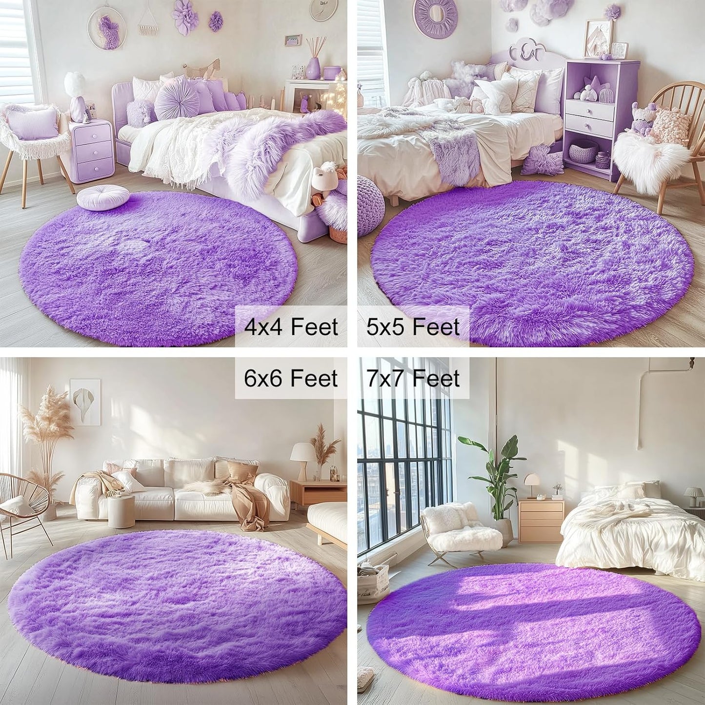 OLANLY Purple Round Rug - Soft & Fluffy 6 ft Circle Area Rug for Bedroom, Living Room & Nursery Decor