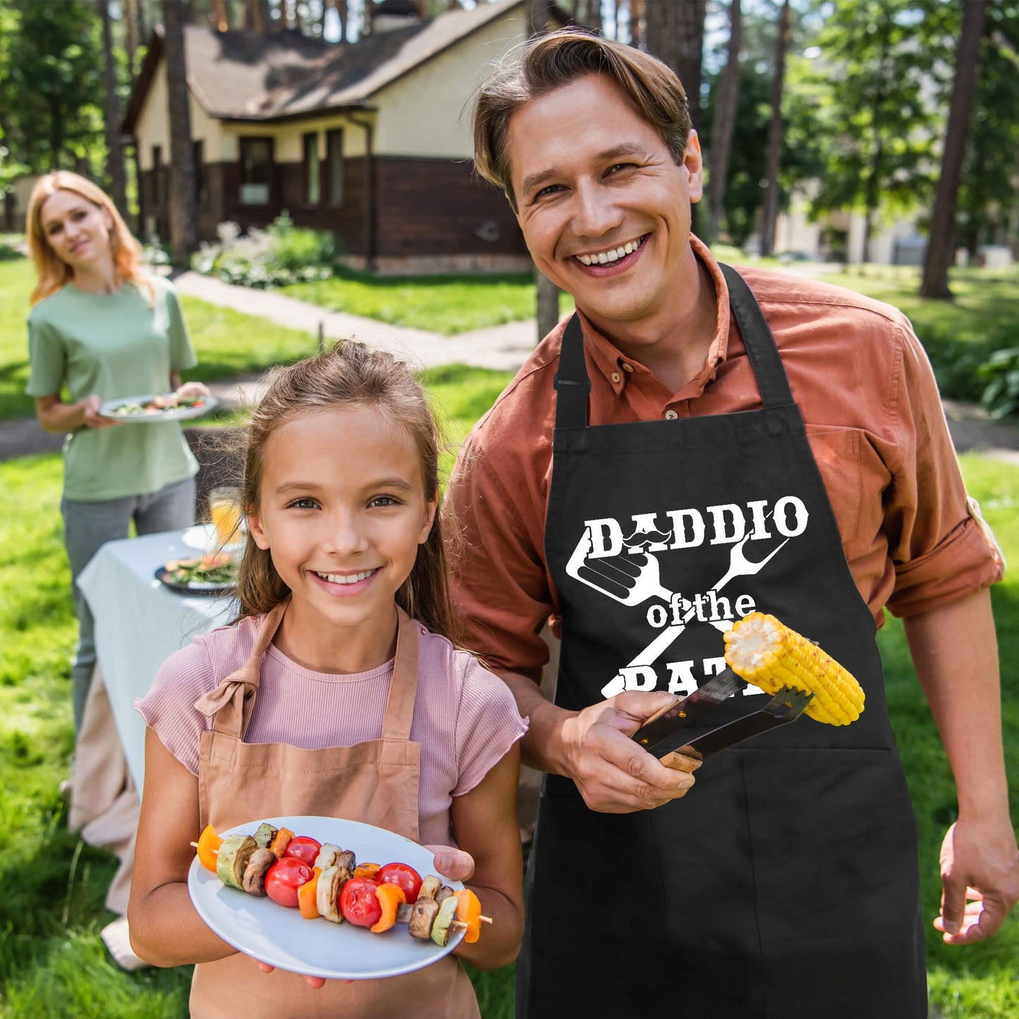cusugbaso Funny Fathers Day Gift, Grill Aprons for Men with Three Pockets - Daddio of the Patio - Bbq Apron Father's Day, Christmas, Birthday Gifts for Husband, Dad, Men from Daughter, Son, Wife