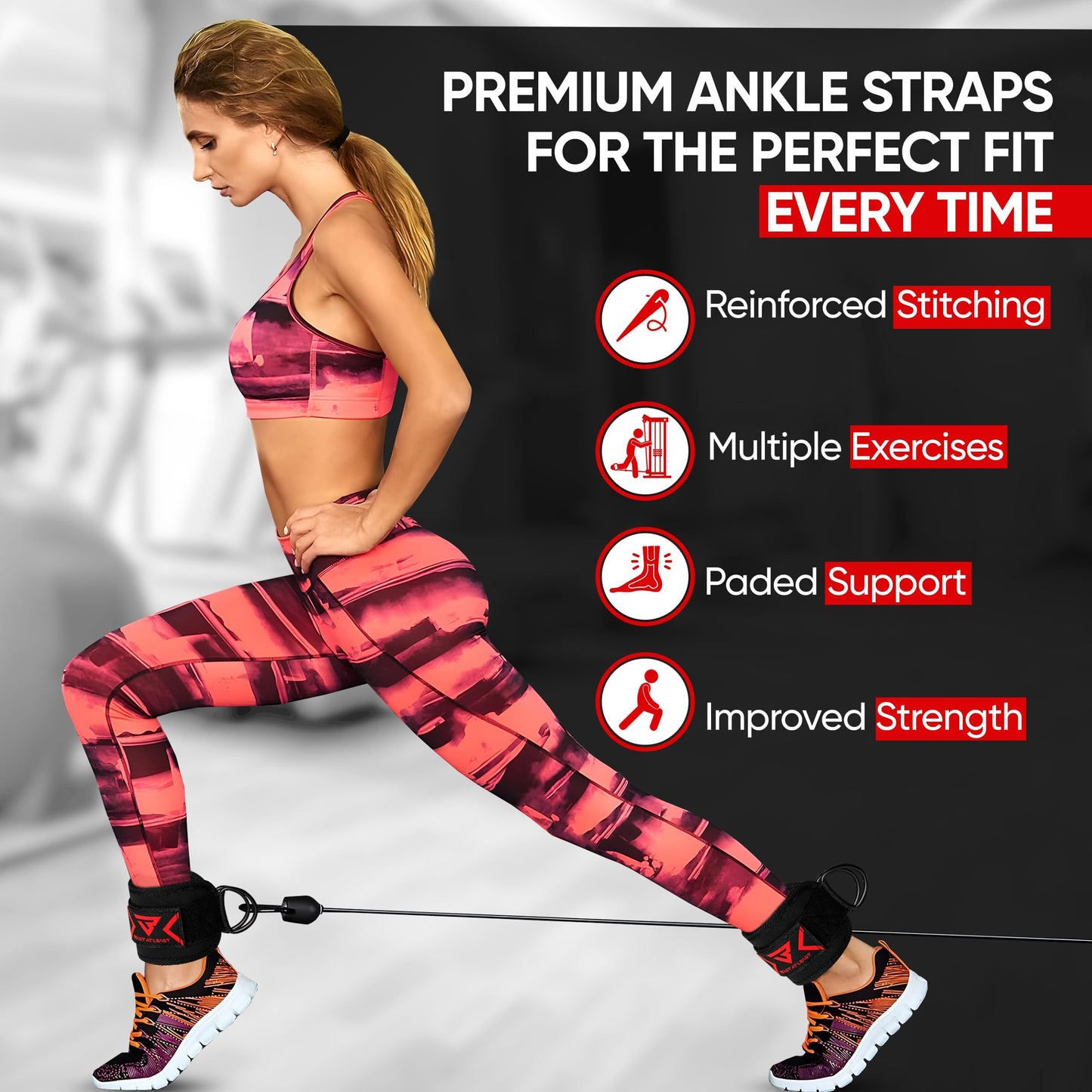 Ankle Straps for Cable Machine Attachments - Gym Ankle Cuff for Kickbacks, Glute Workouts, Leg Extensions, Curls, Booty Hip Abductors Exercise for Men and Women, Adjustable Neoprene Support (Black, Single)