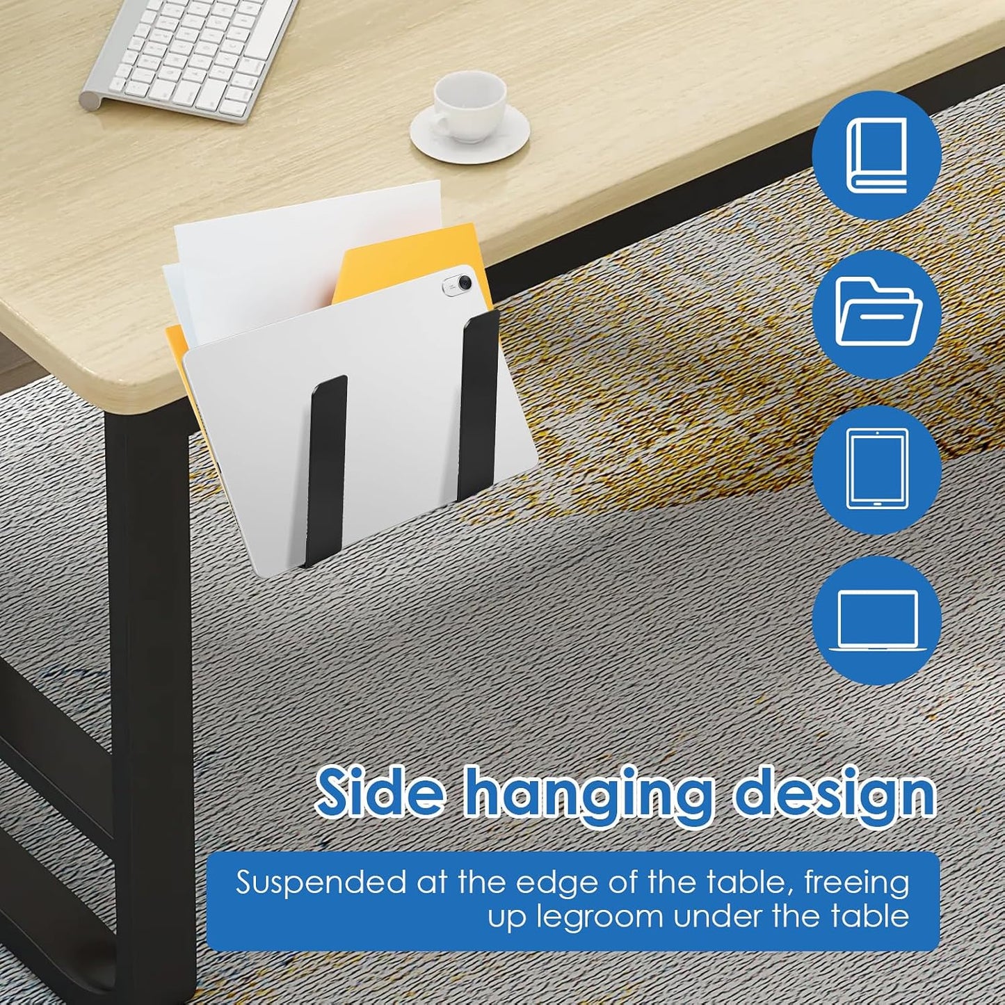 ZJRDYYK Desk Side Storage Organizer, Hanging Desk Side Laptop Holder, Vertical Laptop Stand Holder, Computer Desk Side