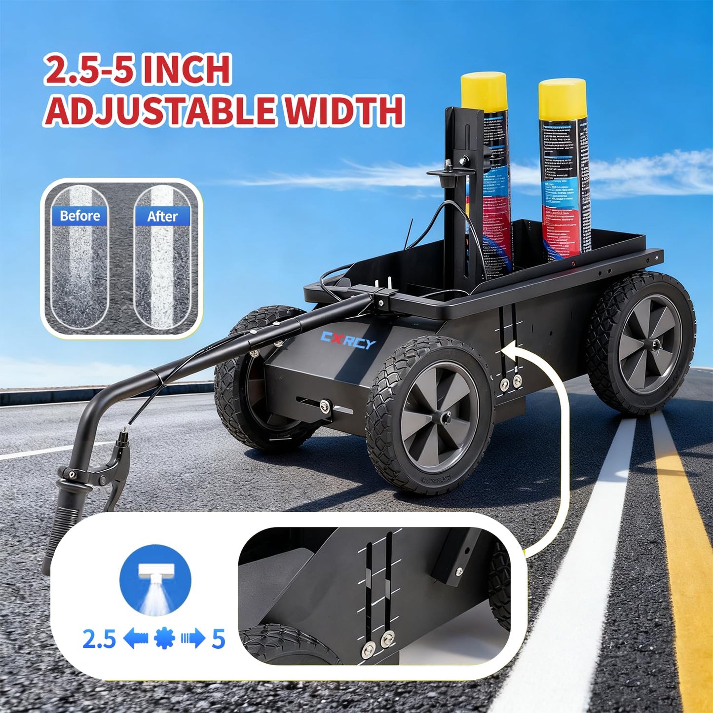 CXRCY High-Performance Parking Lot Striping Machine, Compatible with Inverted Marking Spray Paint, Striping Line Marking Machine for Fast and Accurate Marking, Line Striper - Black