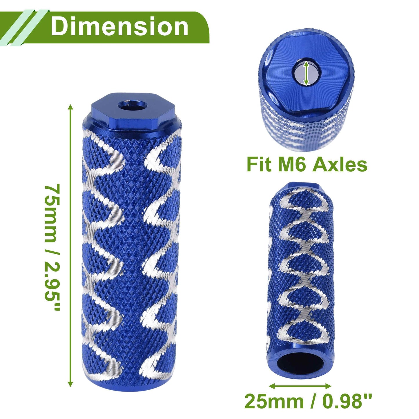 INFINAUTO 1 Set Aluminum Alloy Anti-Skid Bike Pegs 3" Length Circle Texture Bicycle Backseats Stands Cycling Foot Pegs M6 Axles Blue