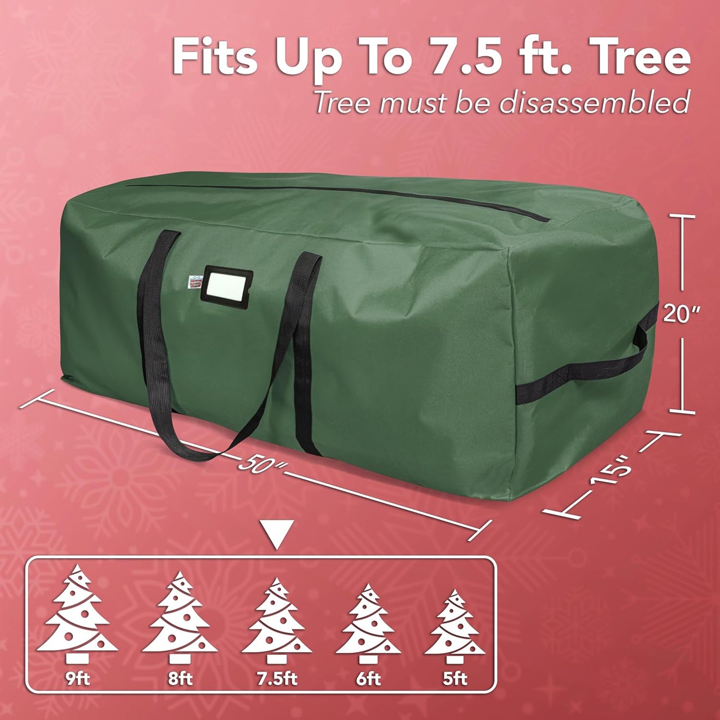 Skiennix Christmas Storage Bag - Heavy Duty Waterproof Design for 7.5ft Artificial Tree | Green with Durable Handles & Zipper