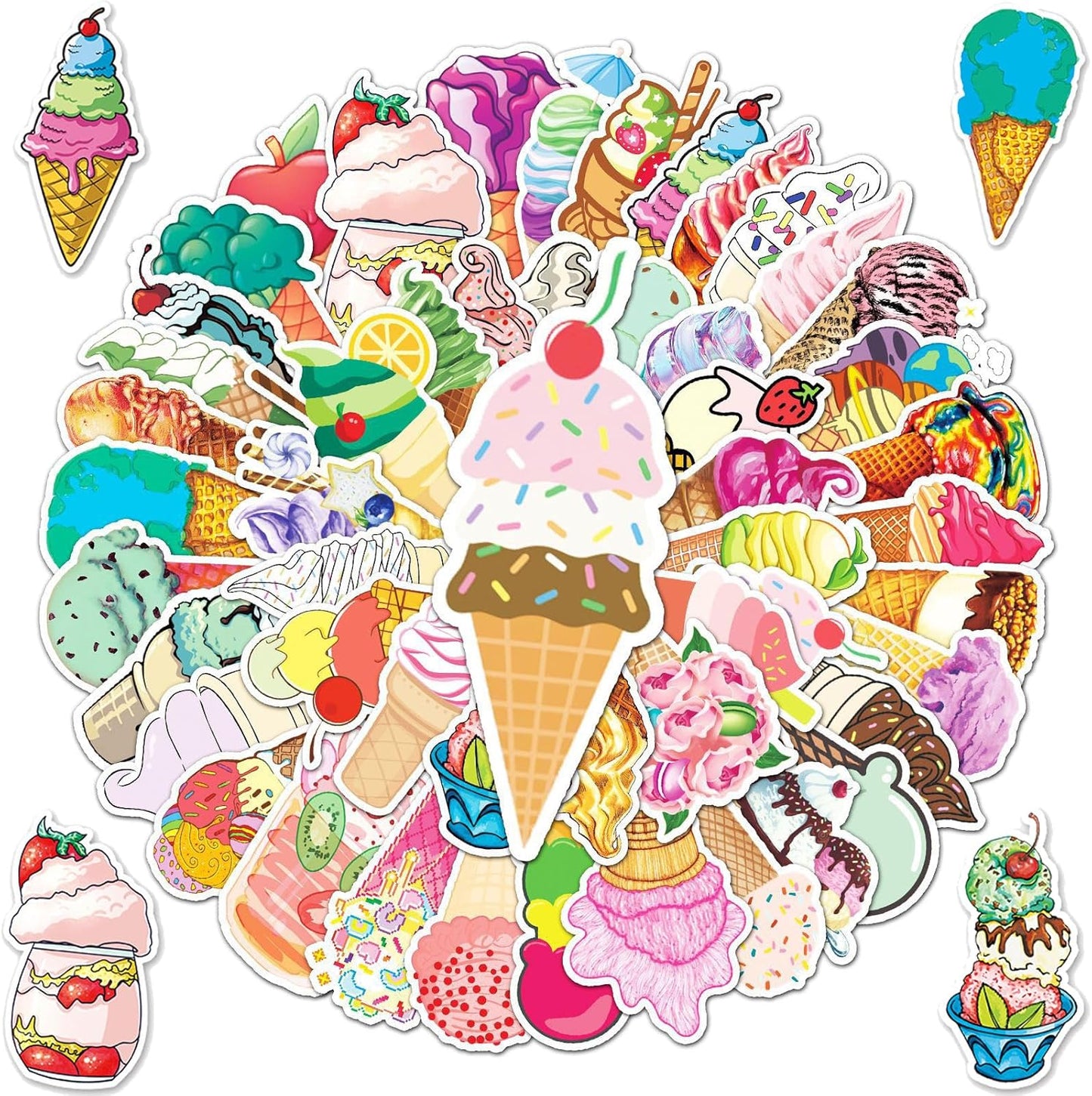 NADUSEP 50Pcs Ice Cream Stickers, Ice Cream Cone Stickers Decals Party Favors Decor Supplies for Adult Teen, Cute Sweet