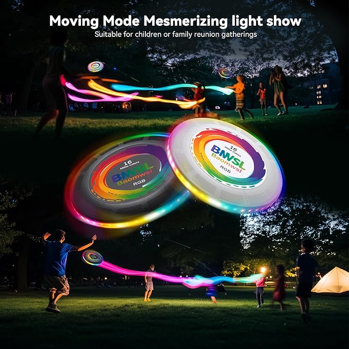 Light-Up Flying Disc - 16 Million Colors RGB or 50 LEDs, Ultra Bright, 12 Light Modes, Rechargeable, IP65 Waterproof, Durable, Camping Essentials for Teens/Kids/Adults/Boys/Girls