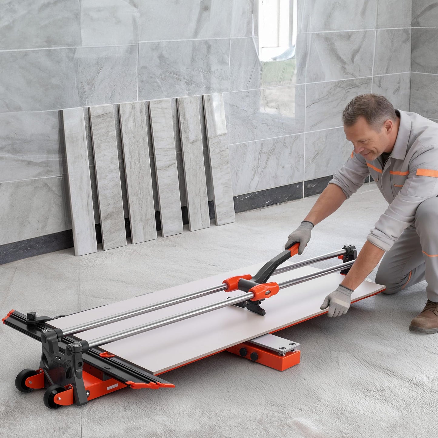 VEVOR 47.2-Inch Manual Tile Cutter, Upgraded Sliding Head Cutting Tool with Spring-Loaded Base, Angle Fence, Tungsten Carbide Cutting Wheel, Alignment Guide, for DIY Pros, Ceramic, Floor, Wall Tiles