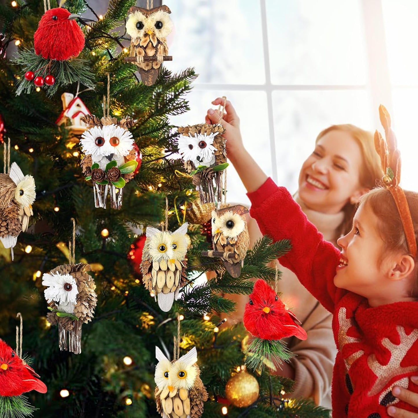 Woodland Christmas Ornaments by [Brand Name] - Handmade Rustic Owl Decorations | 4-Piece Set