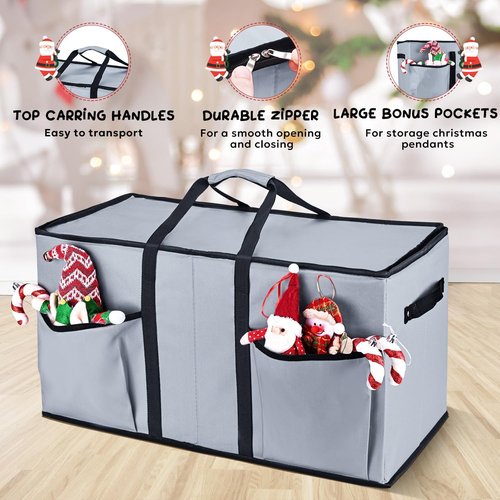 Mrrihand Ornament Storage Box - Dual Zipper Container for 128 Holiday Ornaments | 8 Trays, Grey