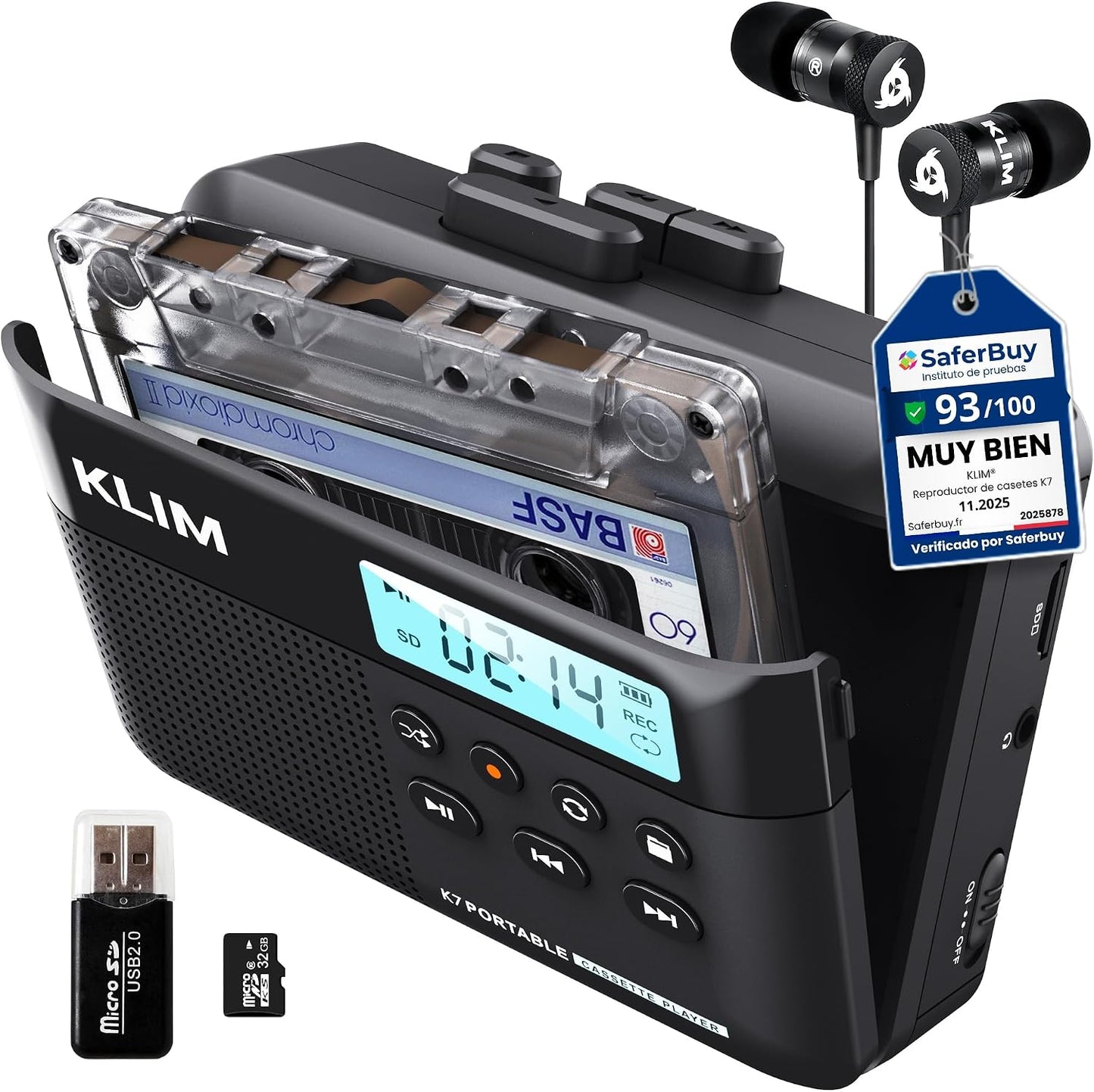 K7 Cassette Cassette MP3 Cassette 32GB KLIM Tape Player + to Converter + Portable Player + Built-in Microphone