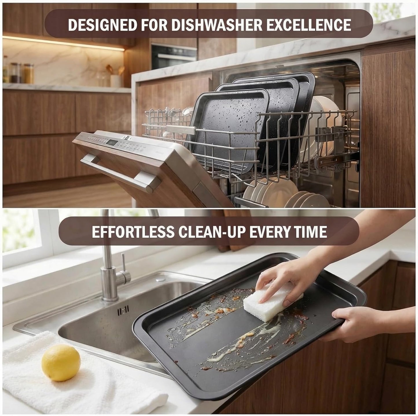 Skiennix Nonstick Baking Sheet Pan Set of 3 - Stackable, Multi-Depth, Rust & Warp Resistant, Easy Clean