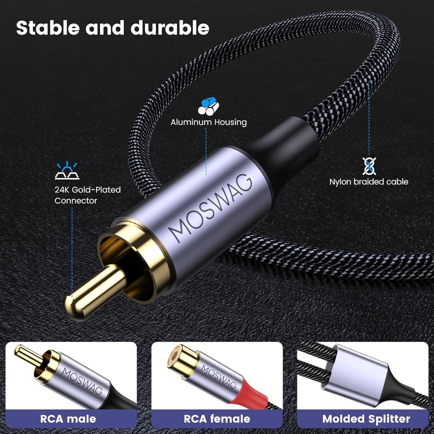 1 2 Consoles(0.65ft/20cm) MOSWAG Male to Female RCA Splitter, RCA Y Splitter Cable Audio Video Splitter Adapter