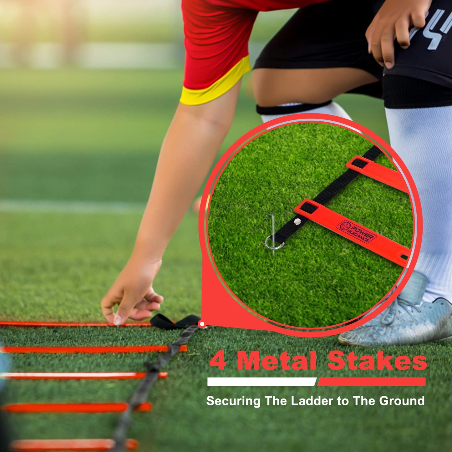POWER GUIDANCE Agility Ladder (20 Feet) with Cones for Speed Agility Training & Quick Footwork Exercise - Soccer & Football Training Equipment for Adults, Youth & Kids (Red)