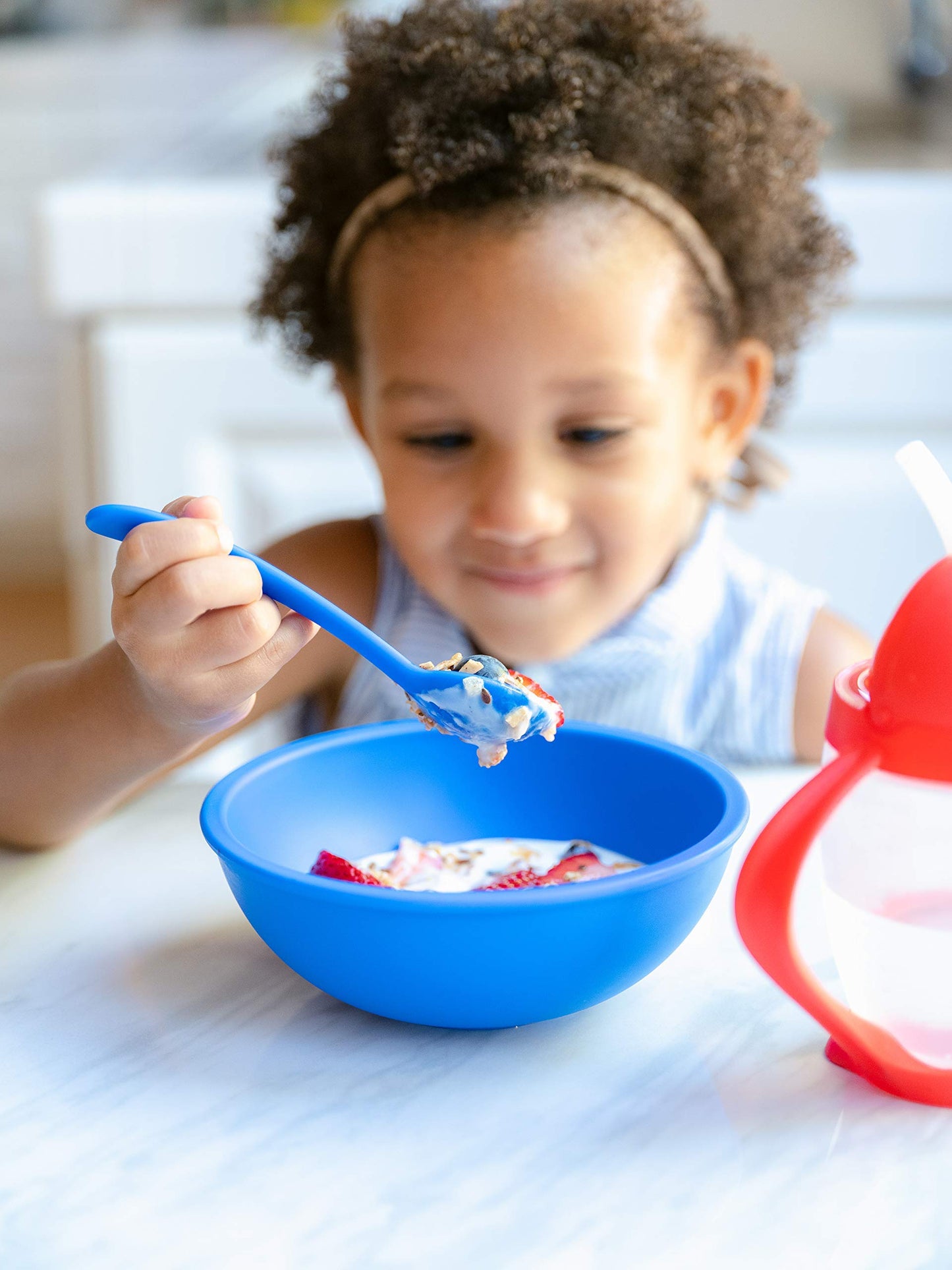 Lollaland 5 Piece Plastic Toddler Silverware Spoon and Fork Utensil Set - Reusable Toddler Cutlery With Hygienic Travel Pouch (Red) - 1 SET