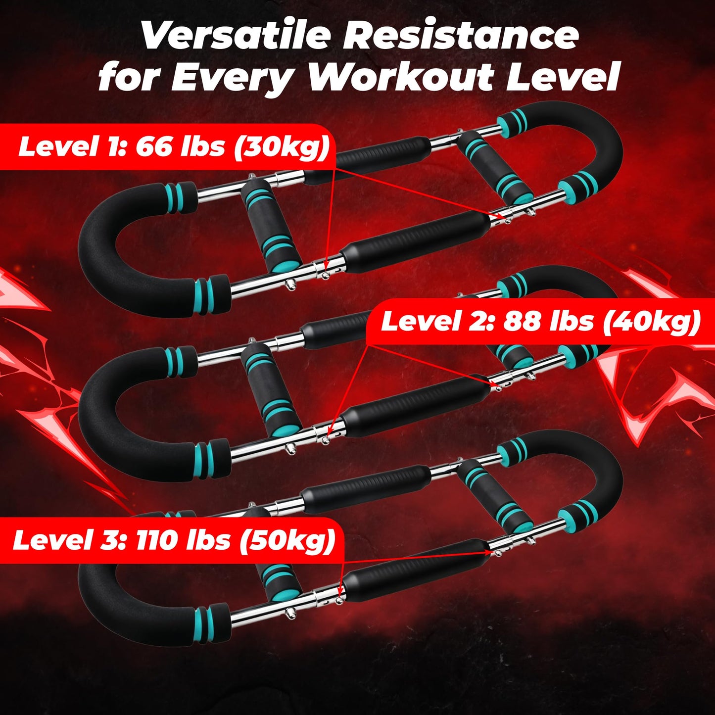 Twister Arm Trainer Chest Workout Equipment - 66-110lbs Adjustable Resistance Upper Body Muscle Strength Builder Clip Exerciser for Men - Home Gym Wrist Exercise Pectoral Strengthener Bar