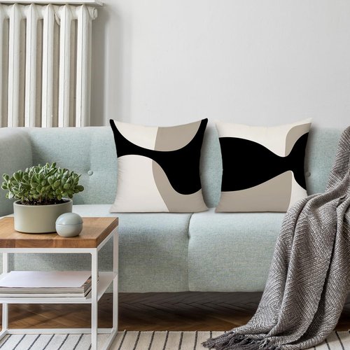 KAIOUS Black Beige Cream Decorative Throw Pillow Covers for Couch Sofa Bed Living Room Bedroom 18x18 inches Set of 2