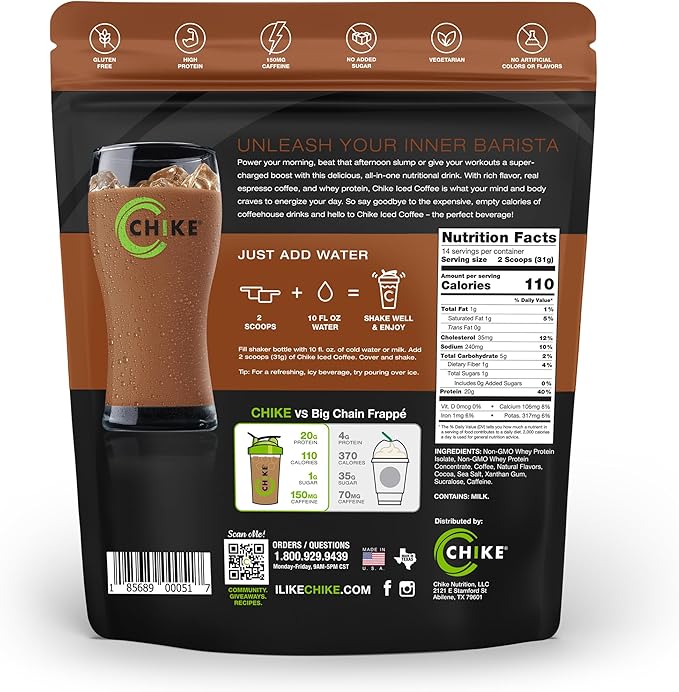 Chike Mocha High Protein Iced Coffee, 20 G Protein, 2 Shots Espresso, 1 G Sugar, Keto Friendly and Gluten Free, 14 Servings (15.3 Ounce)