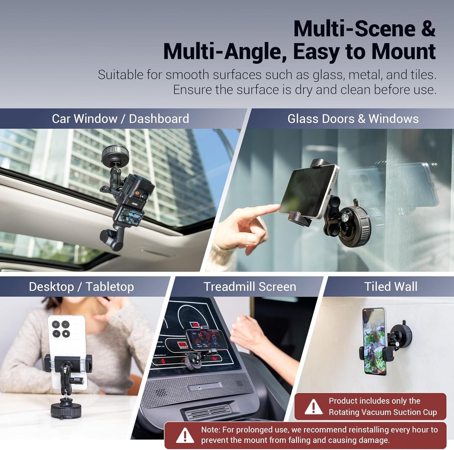 JJC 1/4" 4/3, 6/5 Pro/4, 13, Insta360 X5 Portable Camera Suction Cup Mount with Female Hole, Twist-Lock Vacuum Suction