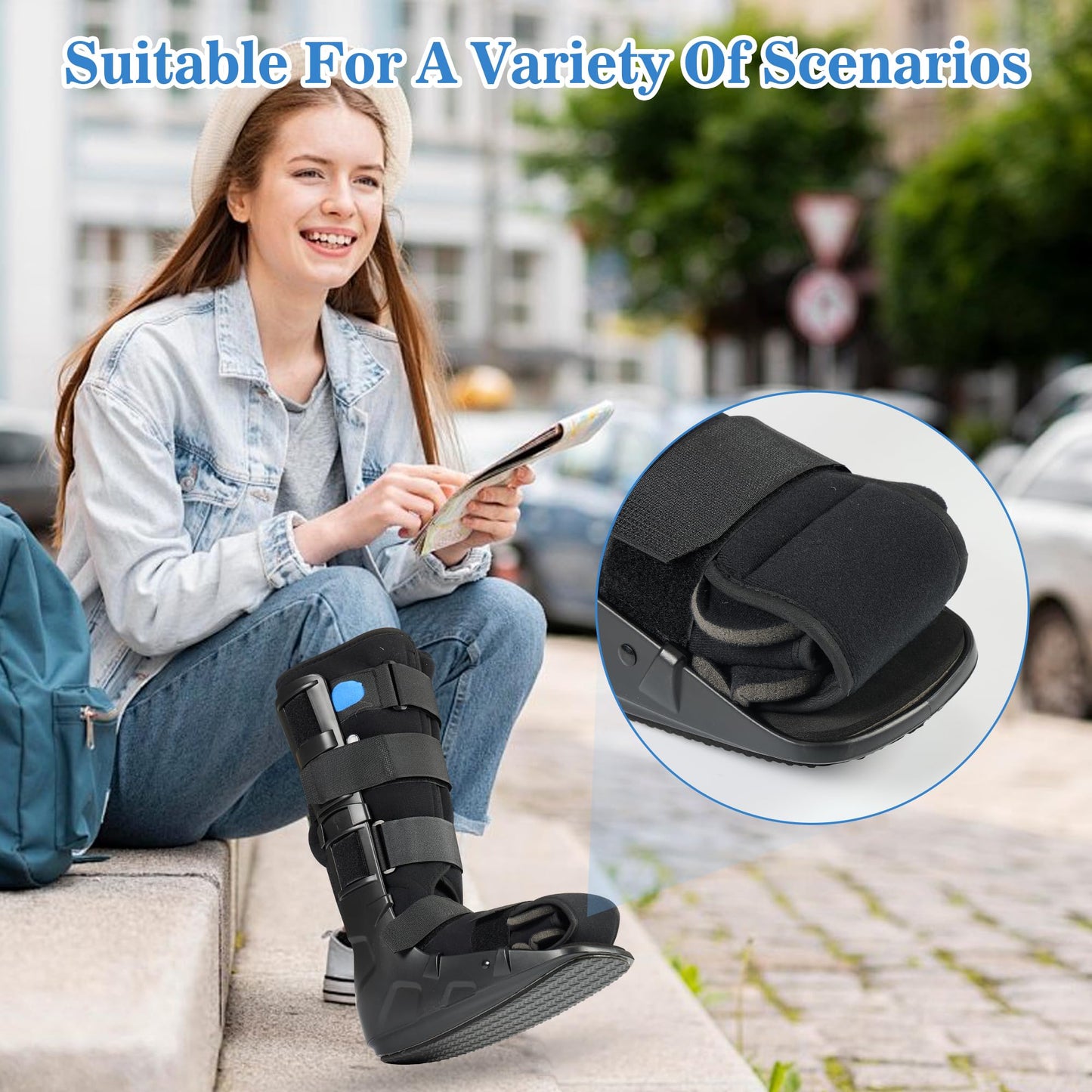 Medibot Air Cam Walker Tall Fracture Boot, Medical Recovery Walking Boot for Broken Foot, Sprained Ankle, Fractures, Adjustable Air Bladders, Universal Fit for Men & Women, Left or Right Foot(Large)