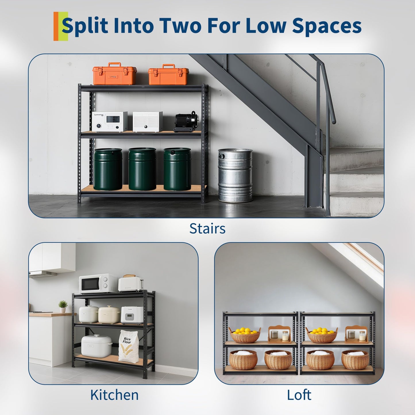 Garage Storage Shelves 5 Tiers, Heavy Duty Storage Shelving Racks with 2500 LBS Capacity, 48 " L x 18 in W x 72 in H Metal Adjustable Shelving Unit for Kitchen Pantry Basement Bathroom Laundry