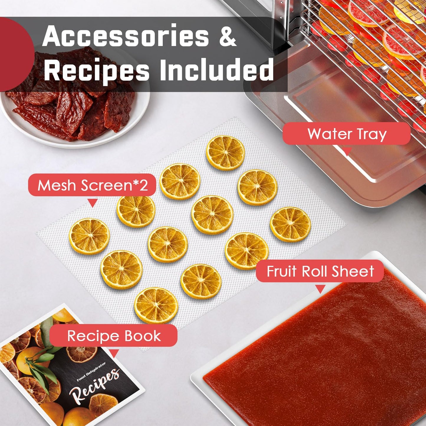 HOPERAN Food Dehydrator Stainless Steel - 800W Electric Dehydrator Machine with 4 Presets, Adjustable Timer, Temperature Control, Digital Food Dryer for Herb, Dog Treats,Meats & Veggies (16 Trays)