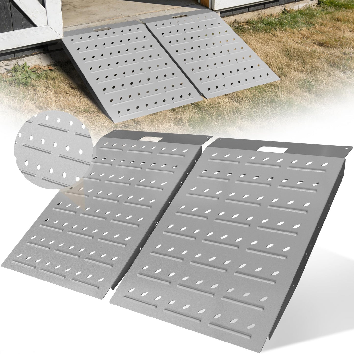 VNN 36" x 48" Shed Ramps - Slivery Loading Ramp for Riding Mower, 2 Pack Ramps for Sheds，1800 LB Capacity Alloy Loading Dock Ramp for Garages, Barns