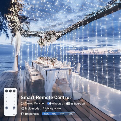 JMEXSUSS Curtain Lights - 300 LED White String Lights with Remote | 9.8x9.8Ft for Indoor & Outdoor Decor