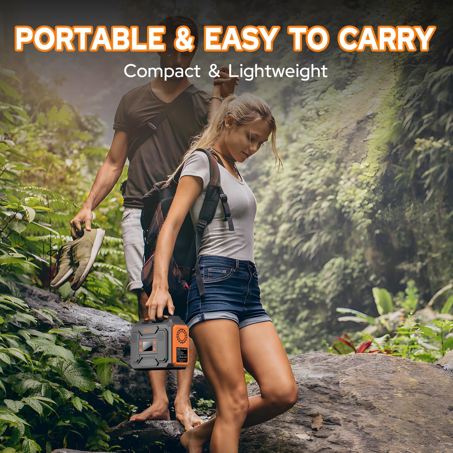 Solar Power Bank Generator with Panels, 300W Portable Power Station with Solar Panel 40W, 110V Pure Sine Wave AC Outlet Battery Generator for Outdoor RV Camping Laptop Home Use with Solar charger