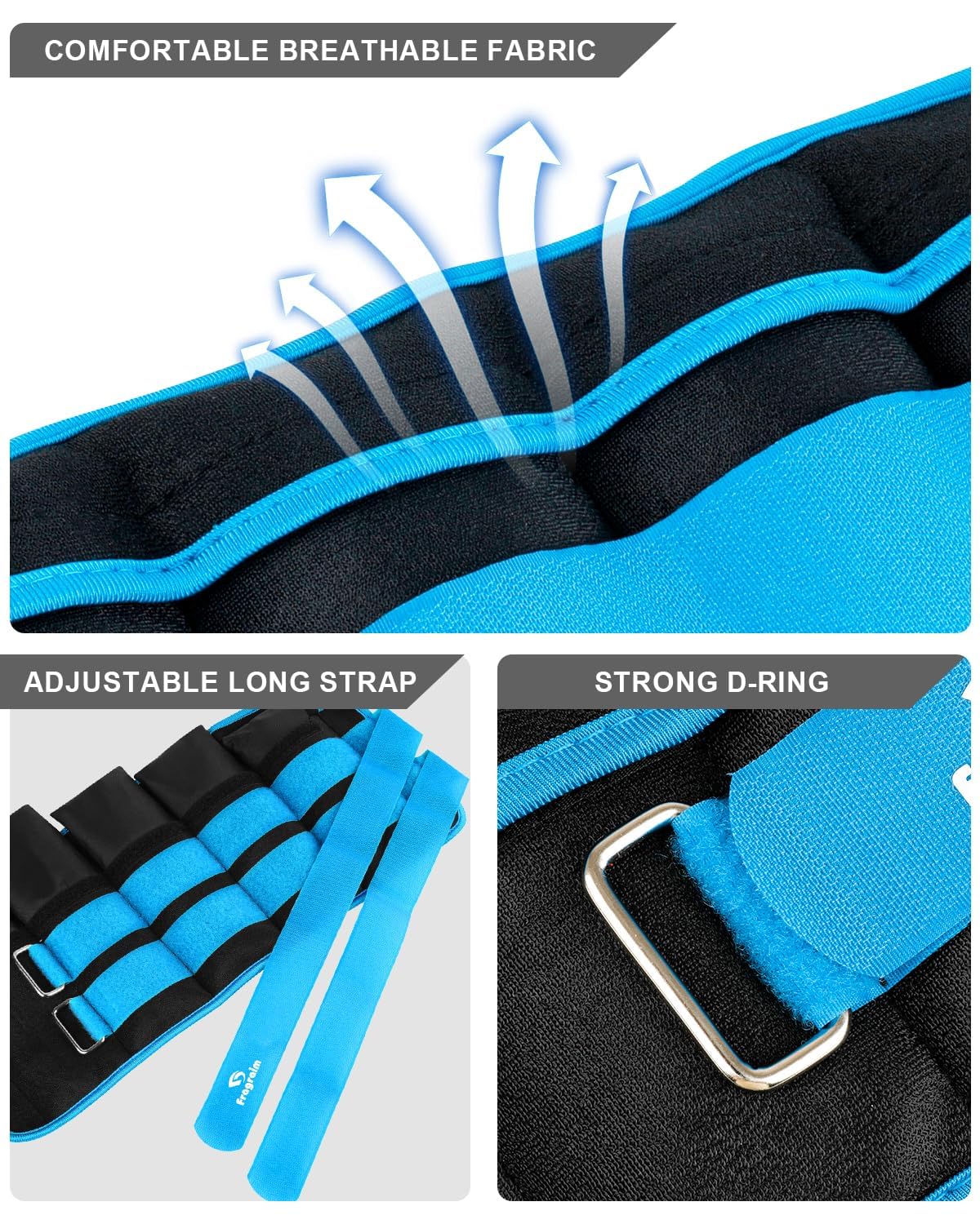 Adjustable Ankle Weights 1-20 LBS Pair with Removable Weight for Jogging, Gymnastics, Aerobics, Physical Therapy, Resistance Training|Each 2-10 lbs, Total 20LBS, Sky Blue