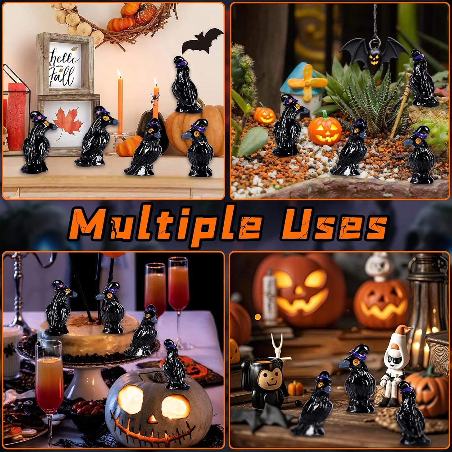 Skiennix Mini Resin Crows - 100 Pcs Black Raven Figurines for Halloween Decor & DIY Crafts