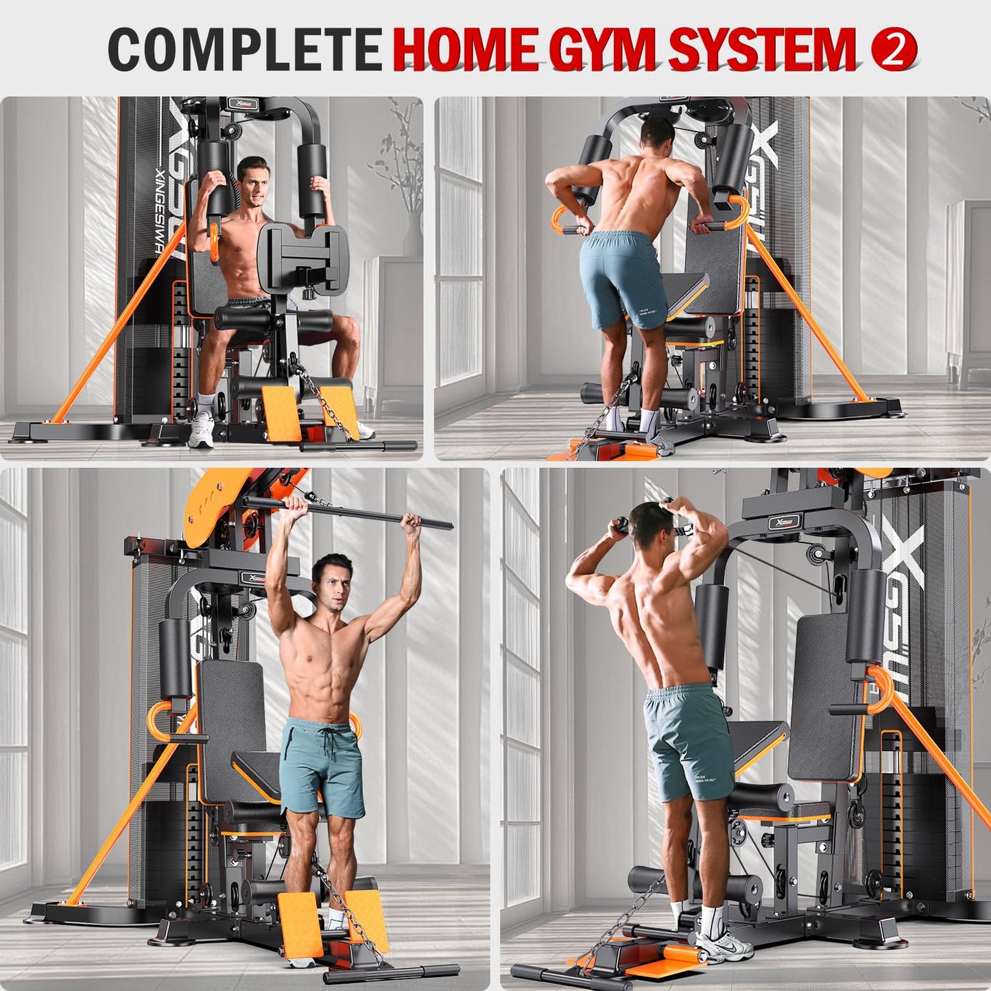 XGSW Multi-Function Home Gym Workout Station, Featuring a Pulley System, arm Trainer, and Leg Trainer for Full-Body Workouts. (L03-1 Single-Person Training Station)
