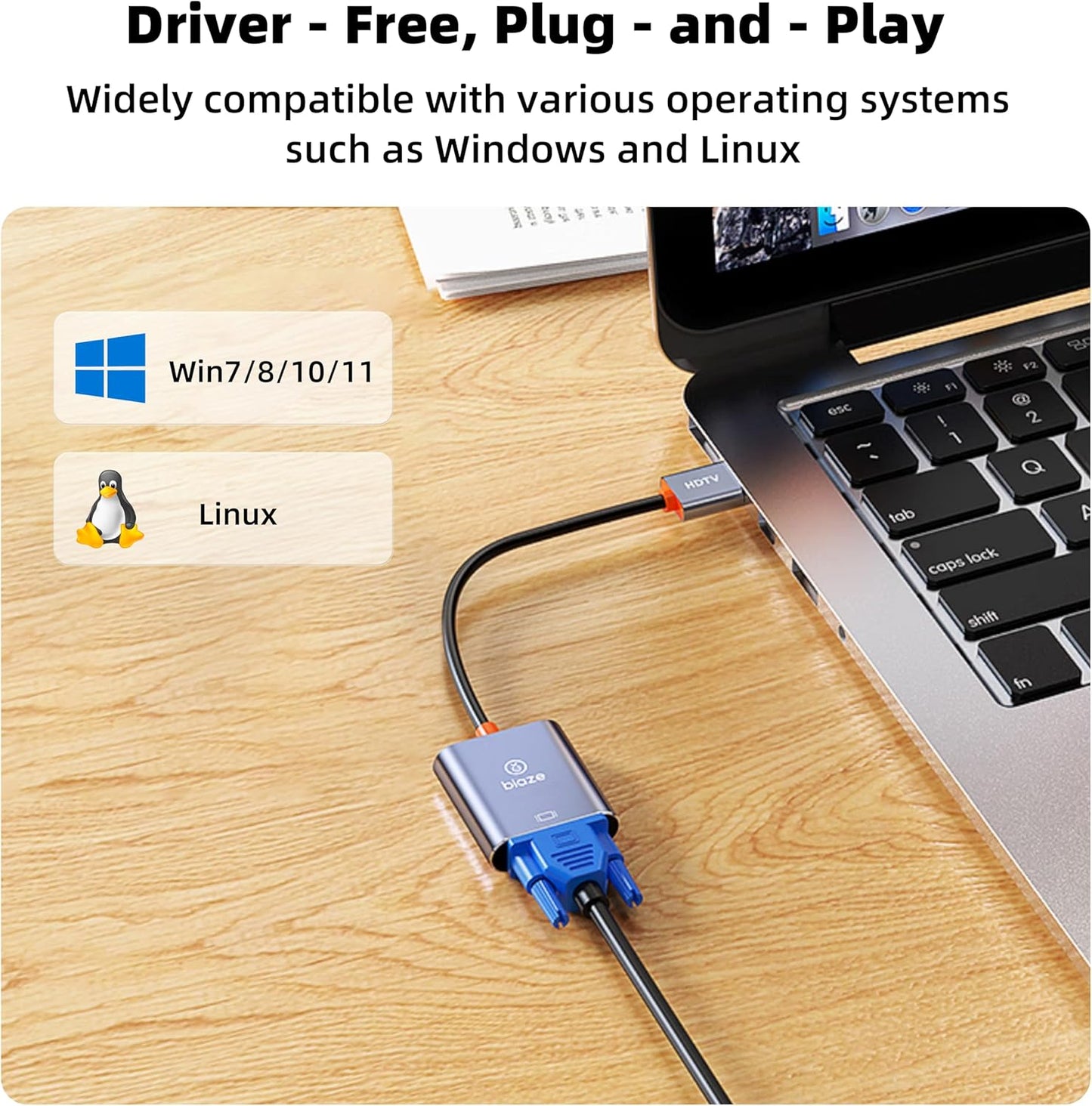 biaze AG6202 1080P Chip HDMI to VGA Adapter, Video Converter for Laptop PC TV Monitor Projector, Gold Plated Connector