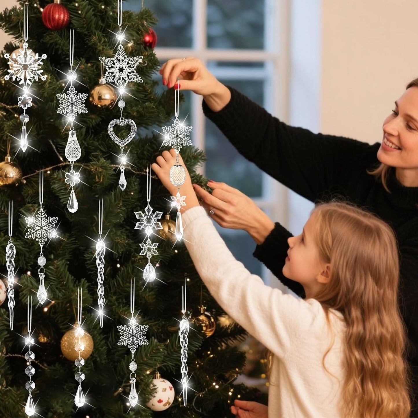 Skiennix Crystal Ornaments - 21pcs Sparkling Snowflake Christmas Tree Decorations | Holiday Home Decor