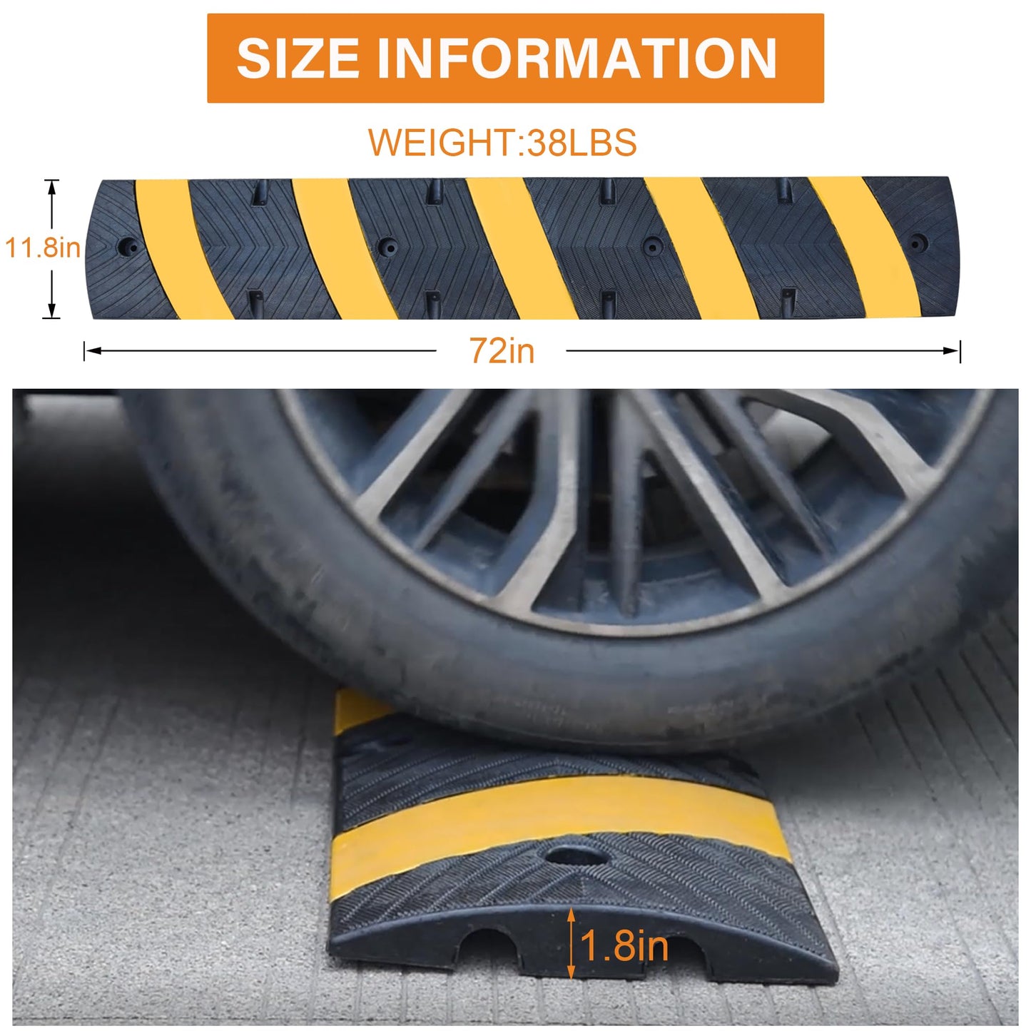 Orangestar 2-Pack 6Ft Rubber Speed Bump, 2 Channel Heavy Duty Speed Hump Cable Protector Ramp w/8 Bolts for Asphalt Concrete Driveway Gravel 72x11.8x1.8 inch(L x W x H)