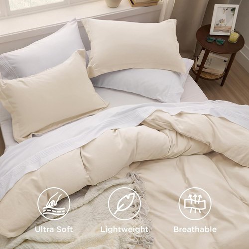 Bedsure Oat Milk Duvet Cover Full Size - 3 Pieces Prewashed Extra Soft Cotton-Like Polyester Bedding Set, Includes 1 Duvet Cover 80x90 Inches with Zipper Closure & 2 Pillow Shams, No Comforter
