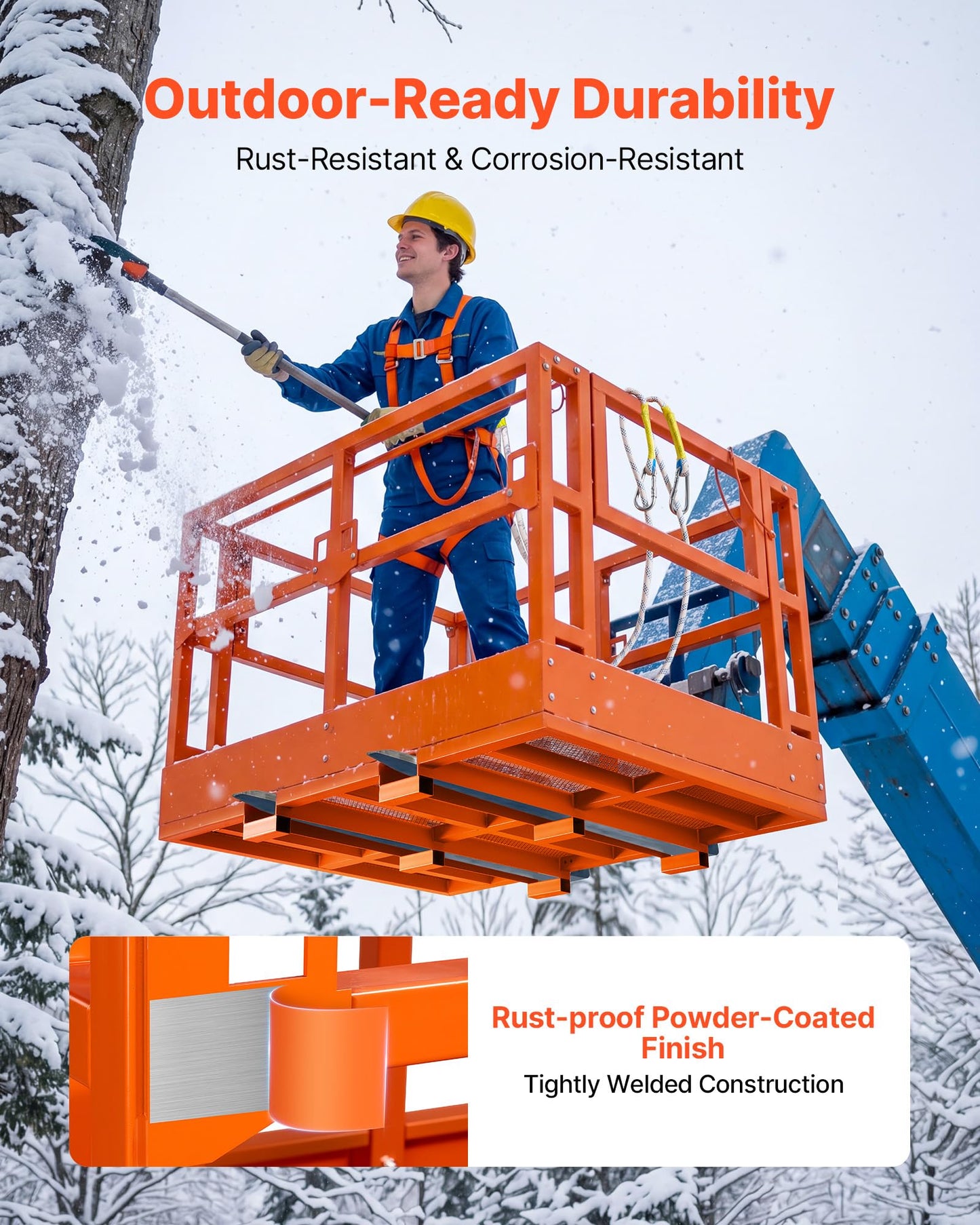 VEVOR Mesh Telehandler Work Platform, 48 x 73.9 Inch Man Safety Basket, 2000 lbs Capacity Forklift Telehandler Attachment, Safety Cage, Heavy Duty Carbon Steel, for Most Aerial Jobs Lifting Loader