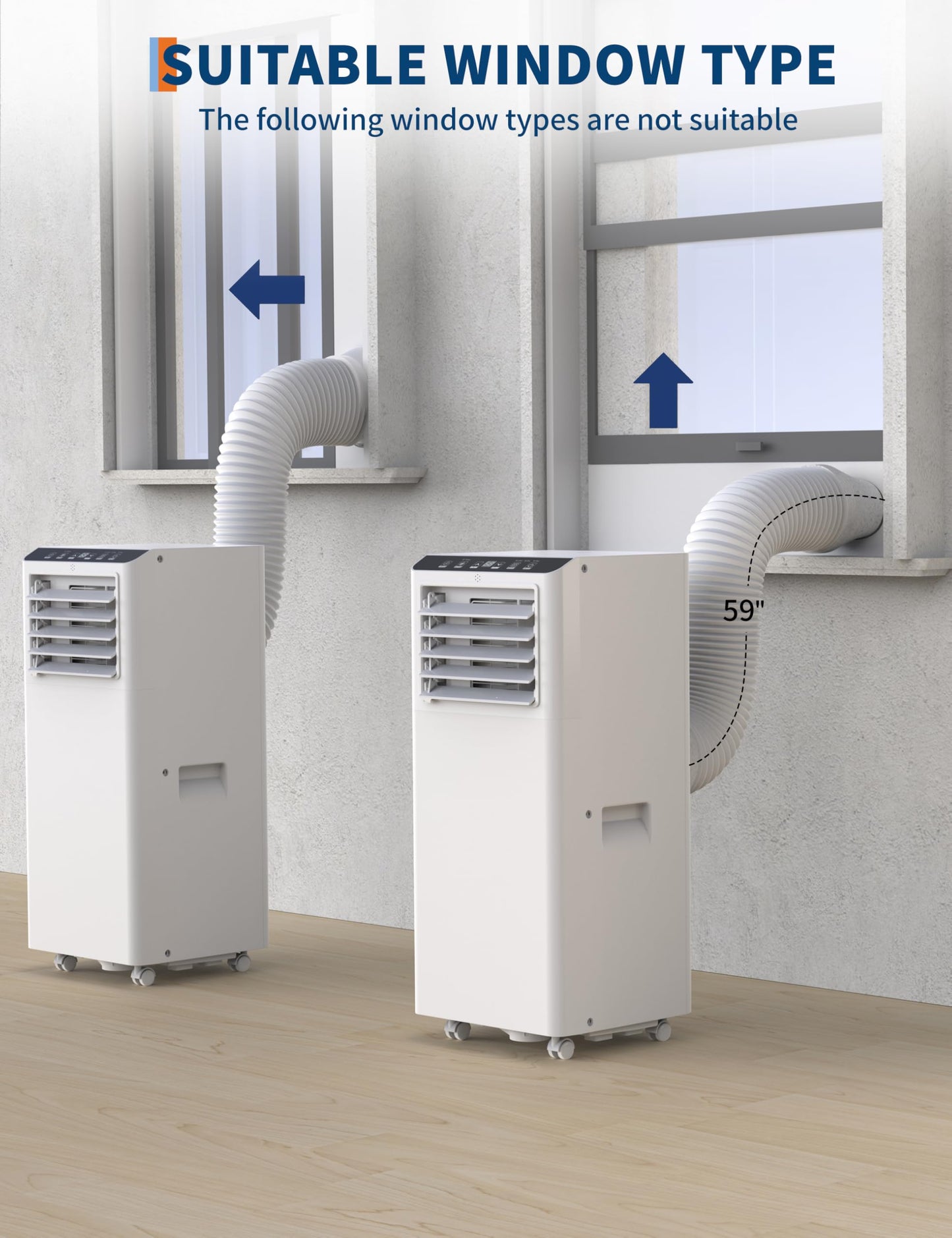 GarveeLife 8,000 BTU Portable Air Conditioners - Smart AC Units Cold Air System Quiet Cooling within 350 sq.ft with Remote Control 24H Timer/Dry/Fan Modes Drain-Free Window Installation Kits