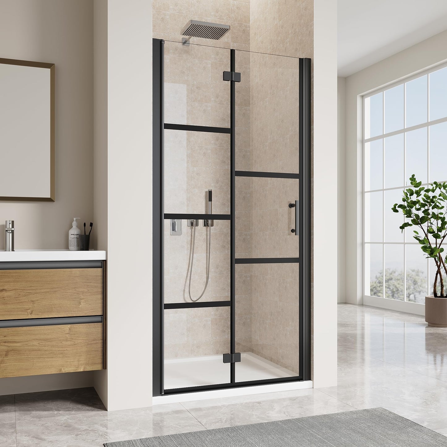 Bifold Shower Door 32" W x 72" H, UCALAFEE Glass Shower Door with 1/4" (6mm) Clear SGCC Tempered Glass, Easy-Clean & Anti-Fog Coating, Waterproof Seal for Bathroom Walk-in Shower, Matte Black