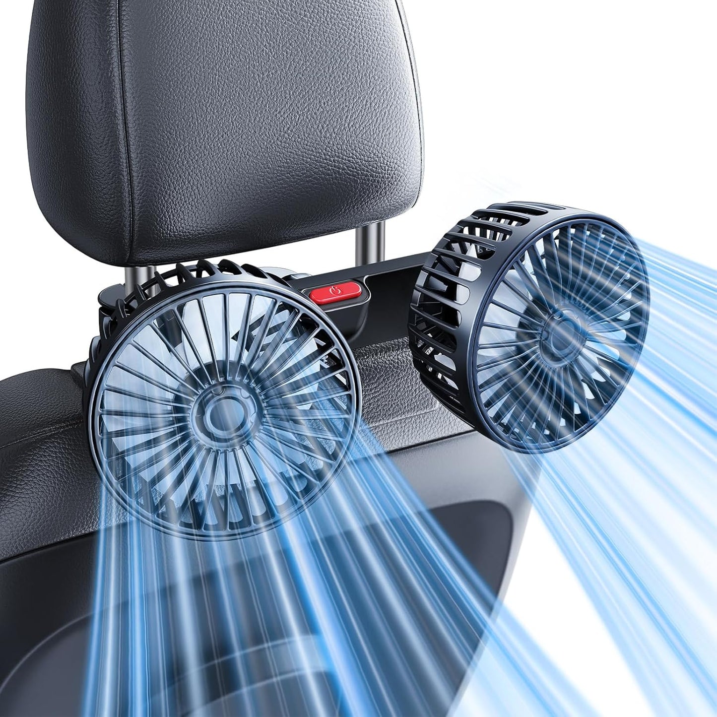 Yatessence 360 12V/24V Dual-Head Rear Seat Car Fan, Powerful Airflow, Rotation, Blows Both Left & Right, Adjustable