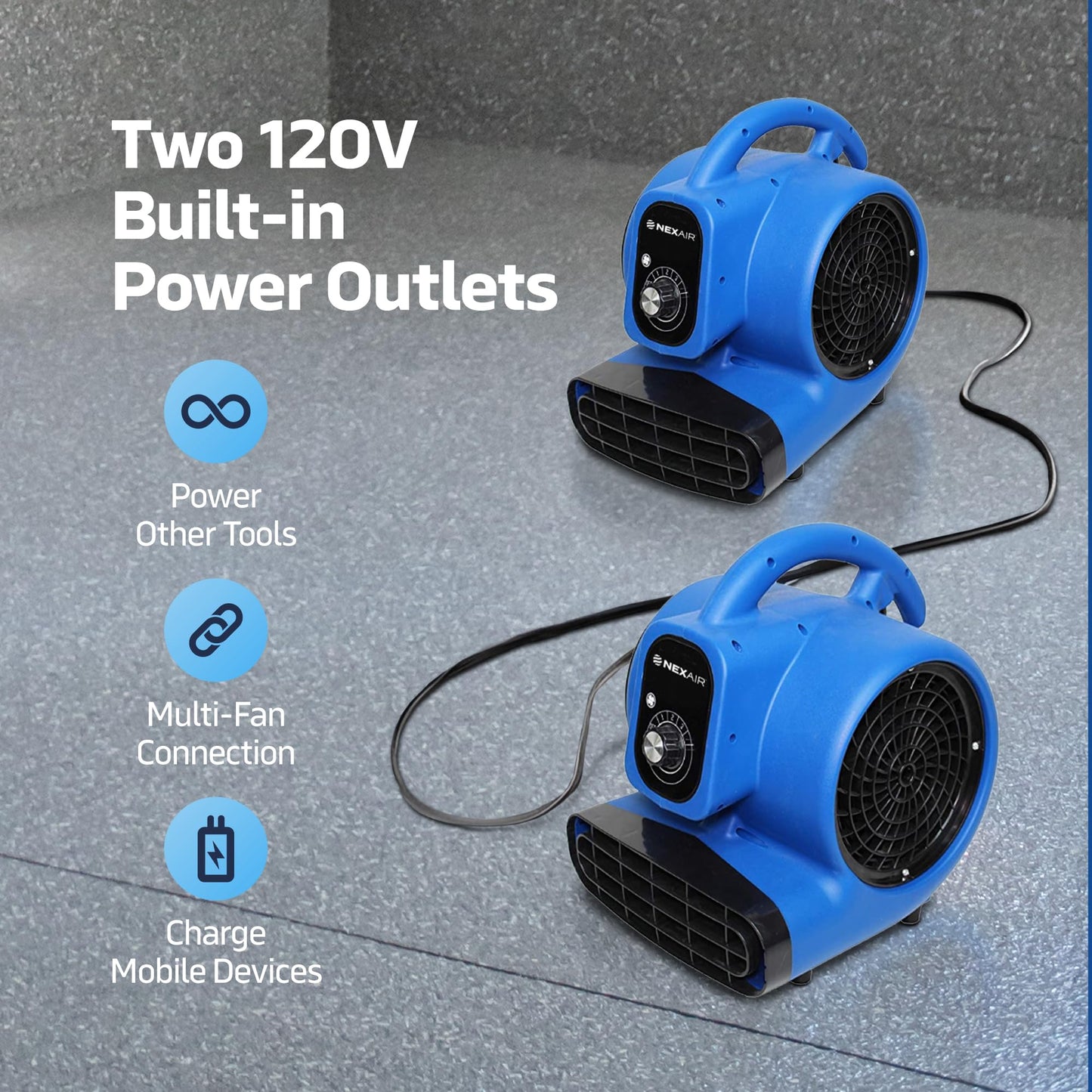 NEXAIR 1/4 HP High-Velocity Industrial Carpet Dryer 3 Speed, Powerful Air mover blower Adjustable angle, Floor drying fan, Dries, Cools, and Ventilates Attic Spaces, Work Areas, Garages