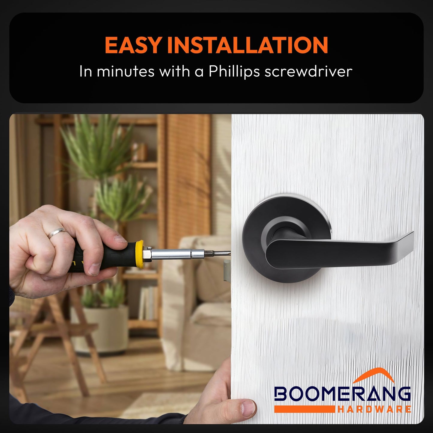 Boomerang Heavy-Duty Passage/Closet Function Commercial Lever Door Lock, ADA & Grade 2 Industrial Door Handle, Cylindrical Lever, Non-Handed, Matte Black (US19)